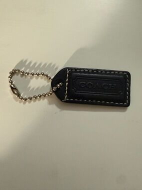 COACH Men's Black Leather Key Tag Keychain